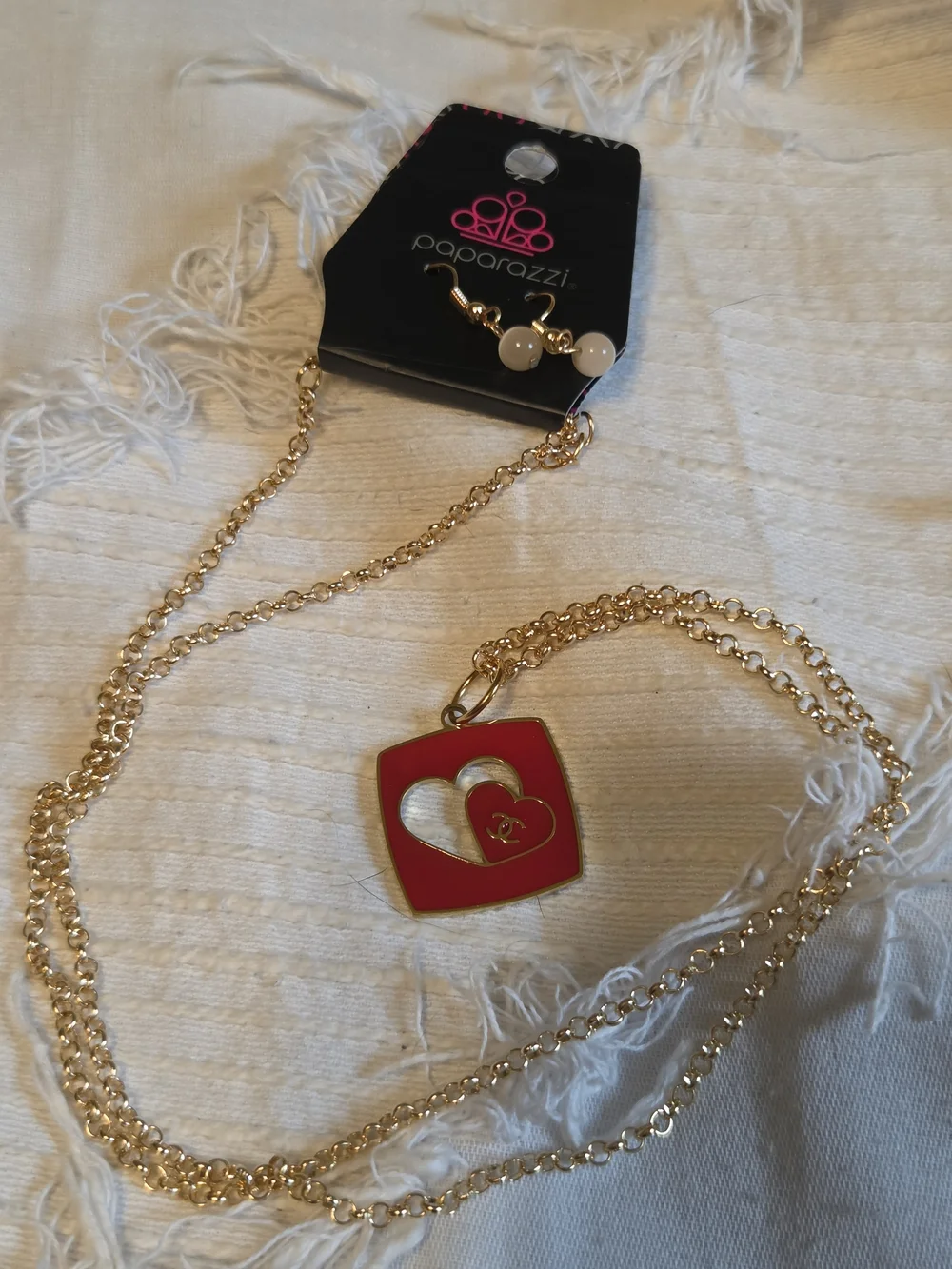 CHANEL Red Heart Double Pendant